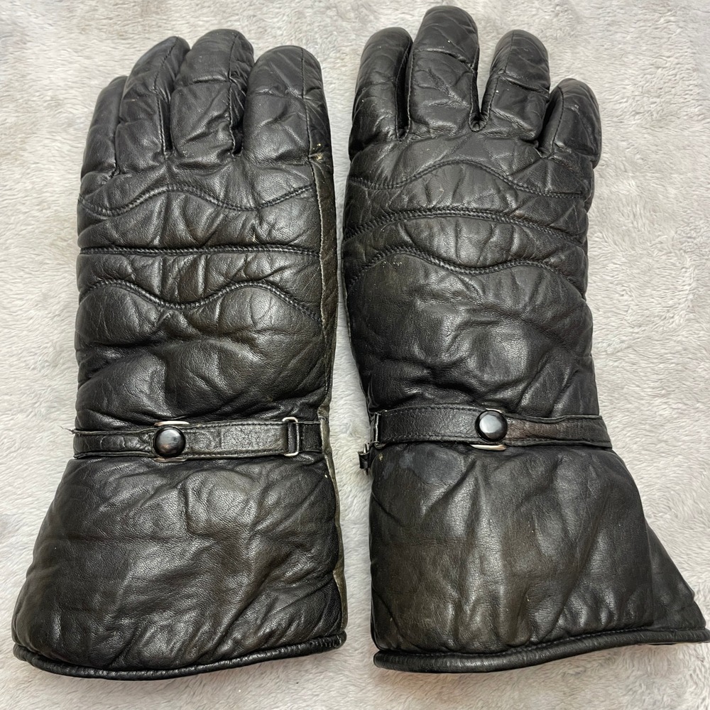 Vtg Olympia Sports Womens Leather Gauntlet Gloves Sz XL Black Cowhide Faux Fur